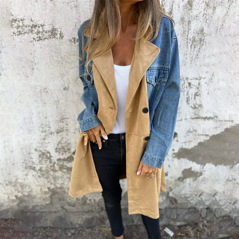 Women's Contrast Denim Sleeve Longline Jacket