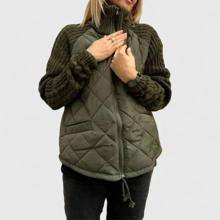 Women's Quilted Knit Sleeve Zip-Up Jacket