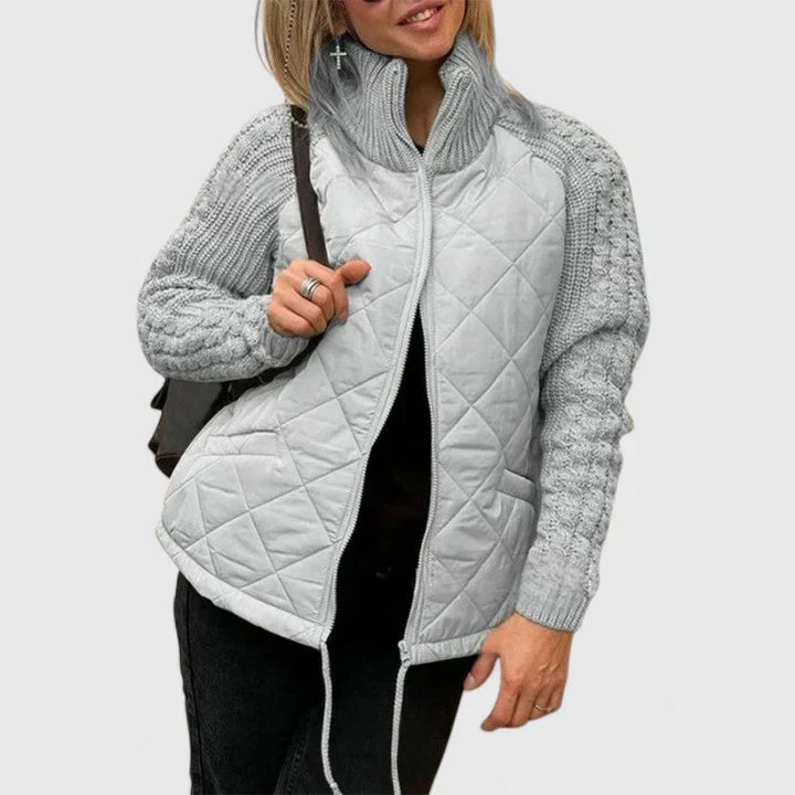 Women's Quilted Knit Sleeve Zip-Up Jacket