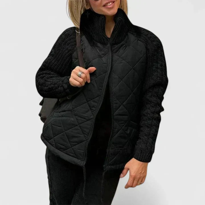 Women's Quilted Knit Sleeve Zip-Up Jacket