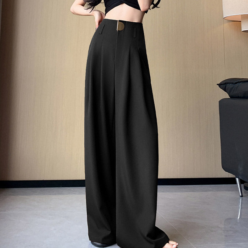 Women's High-Waist Pleated Wide-Leg Trousers
