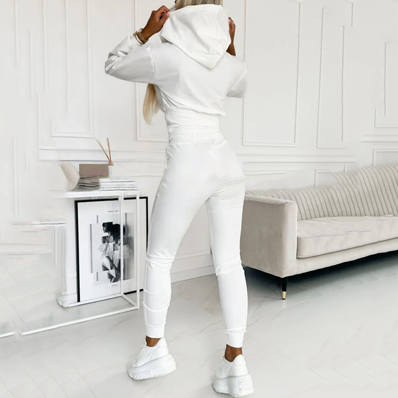 Women's Hooded Two-Piece Tracksuit with High-Waist Joggers