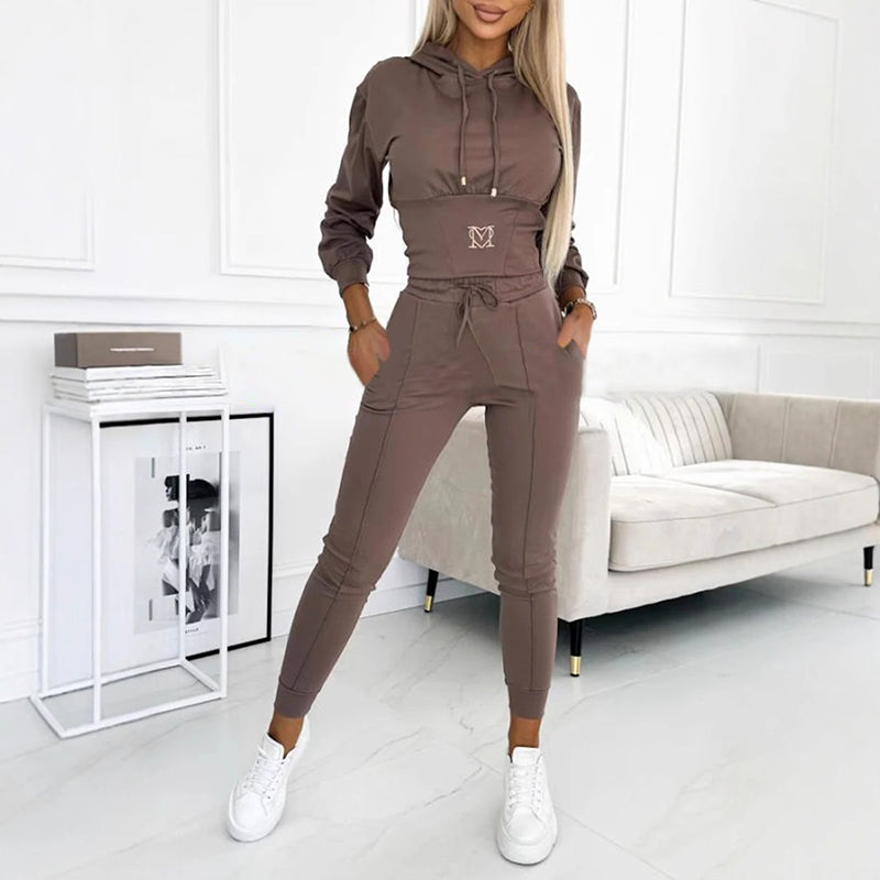 Women's Hooded Two-Piece Tracksuit with High-Waist Joggers