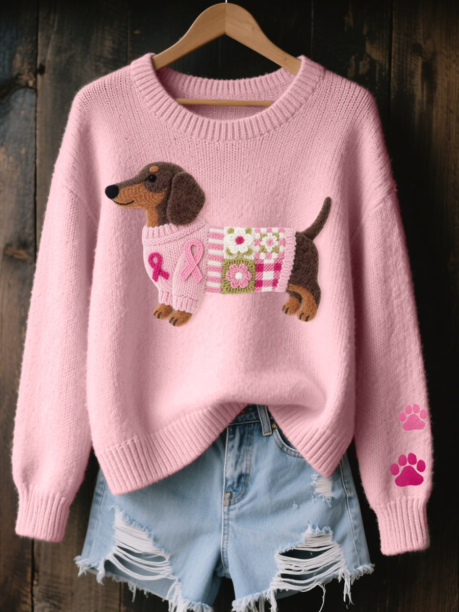 Crewneckstriktrøje til kvinder med hundemotiv