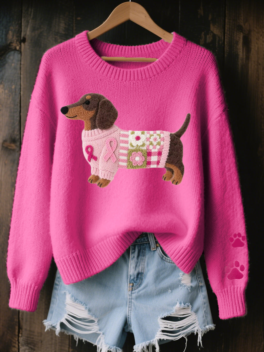 Pull à col rond pour femmes avec motif de chien