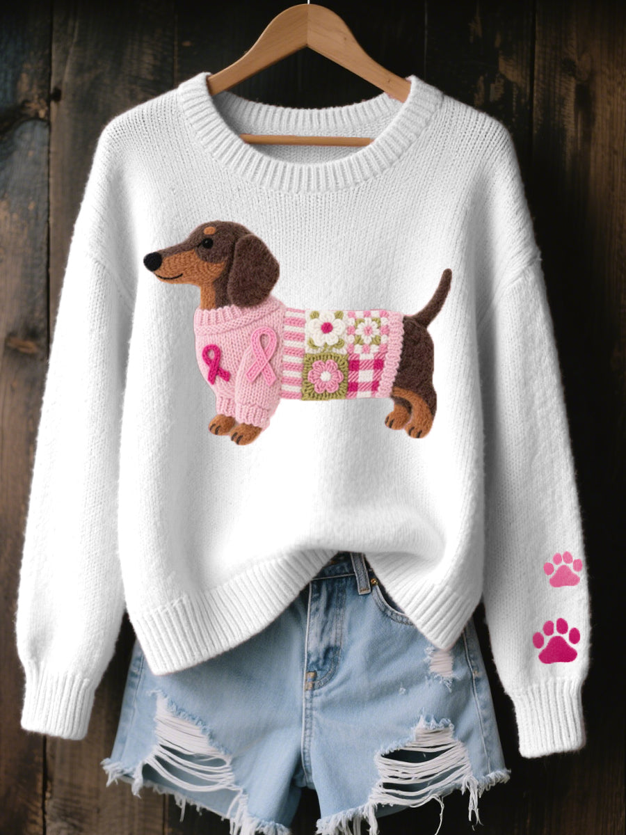Pull à col rond pour femmes avec motif de chien