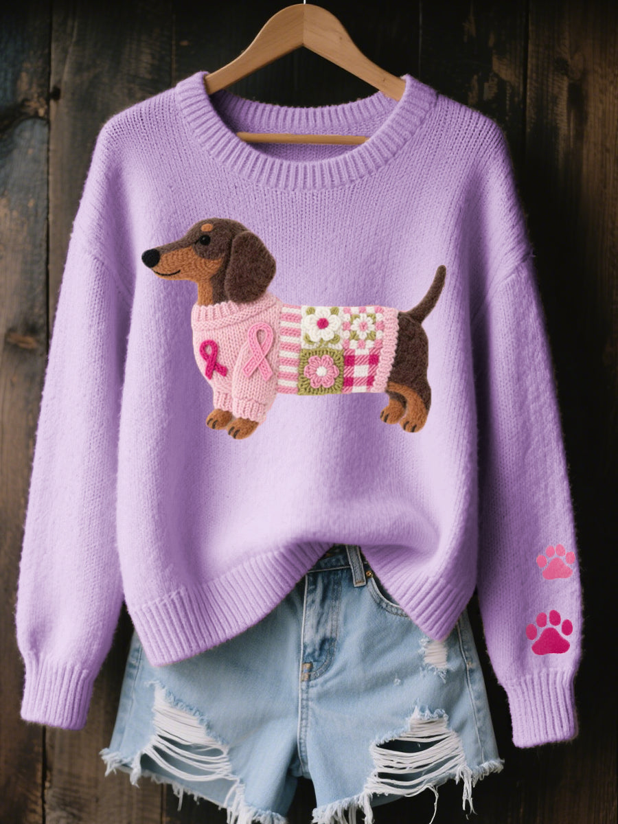 Pull à col rond pour femmes avec motif de chien