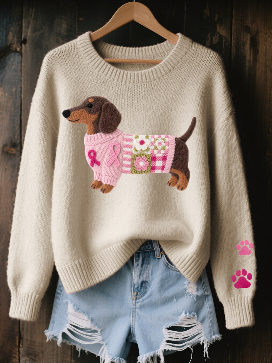 Pull à col rond pour femmes avec motif de chien
