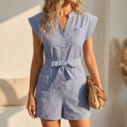 Gestreifter Damen-Jumpsuit mit Reverskragen und Taillengürtel für mühelosen und gepflegten Sommerstil