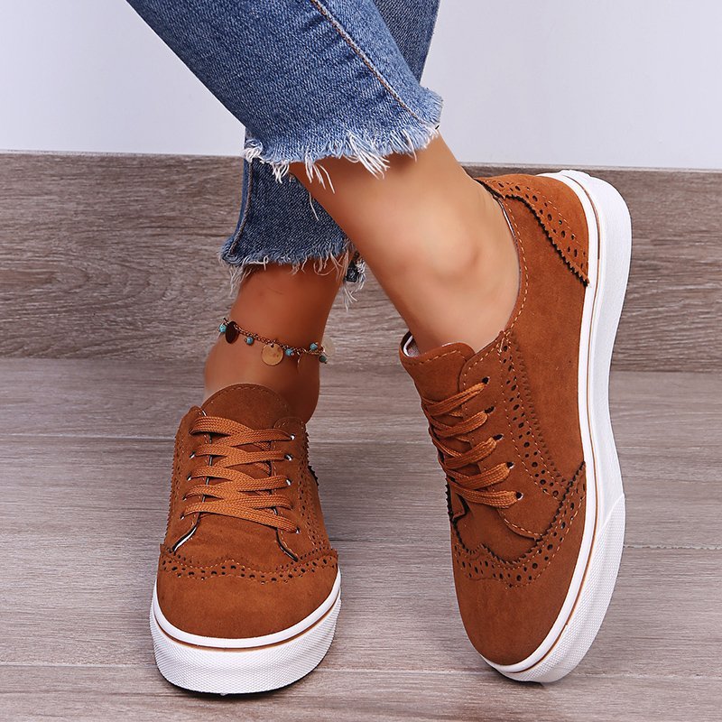 Damen flache Sneakers aus Wildlederimitat mit Schnürung für bequemen und stylischen Alltag