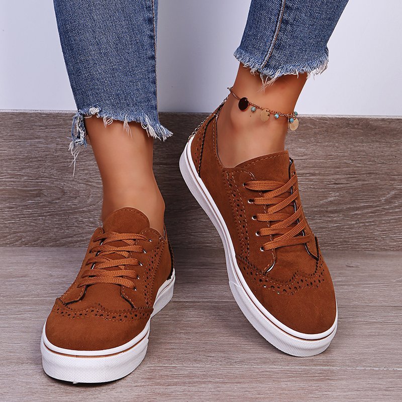 Damen flache Sneakers aus Wildlederimitat mit Schnürung für bequemen und stylischen Alltag