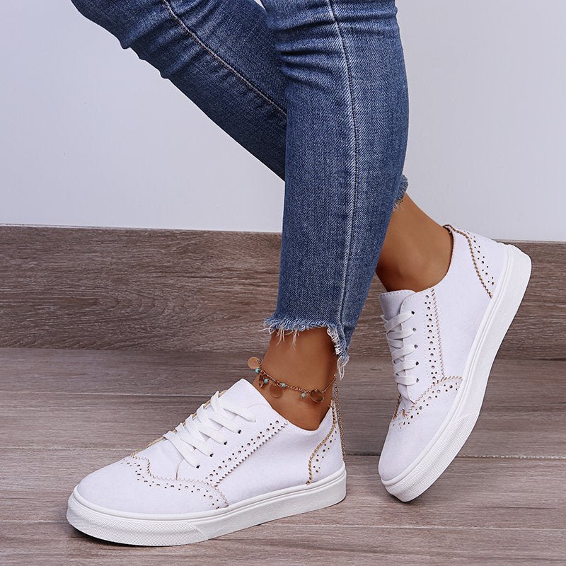 Damen flache Sneakers aus Wildlederimitat mit Schnürung für bequemen und stylischen Alltag