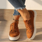 Damen flache Sneakers aus Wildlederimitat mit Schnürung für bequemen und stylischen Alltag