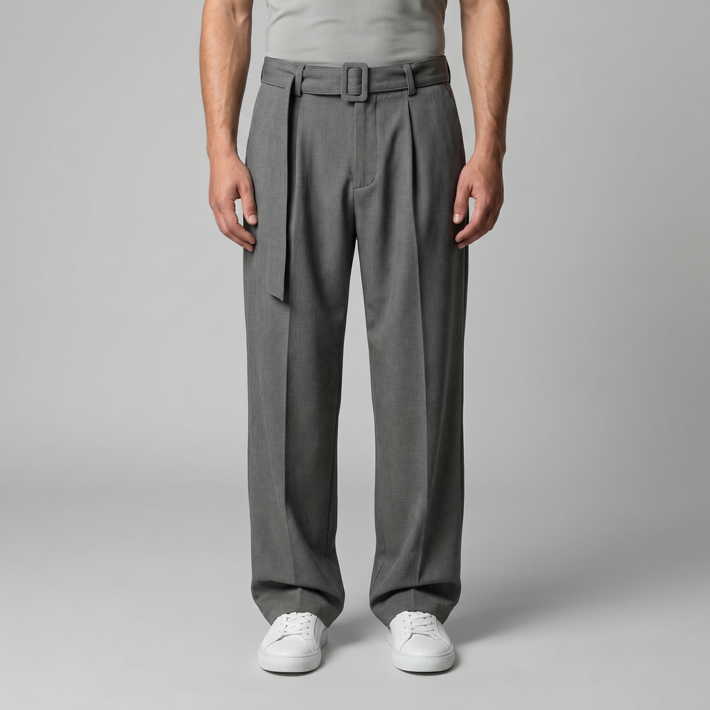 Tailored Trousers Heren Wide Leg Belted Elastische Taille