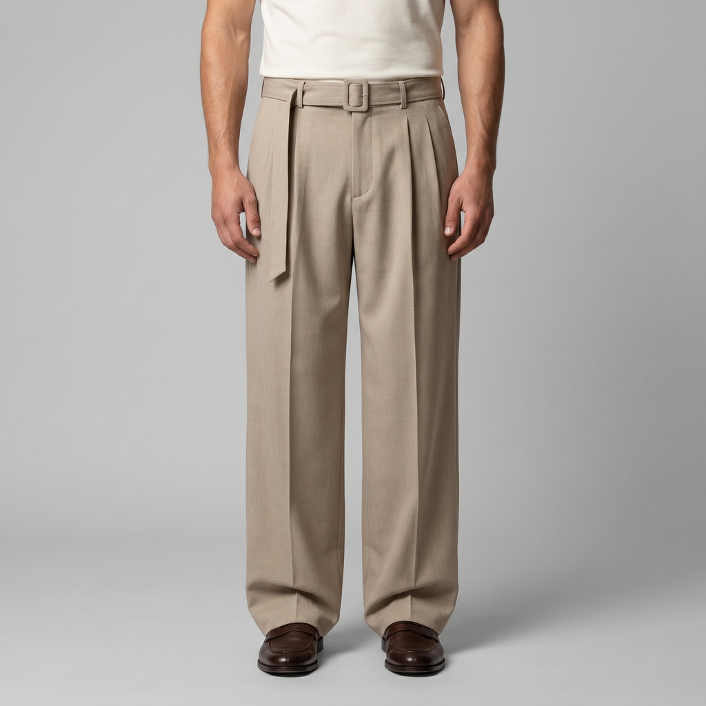 Tailored Trousers Heren Wide Leg Belted Elastische Taille