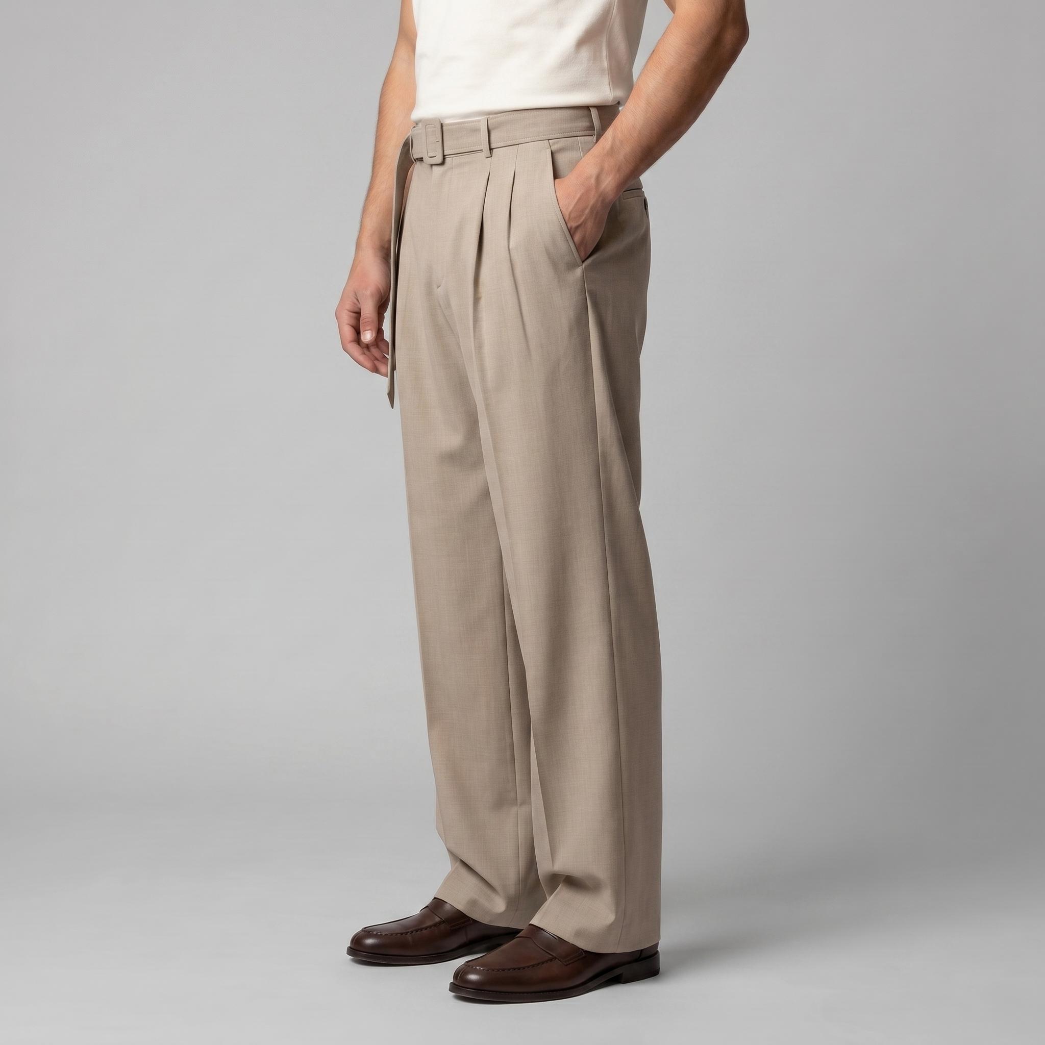 Tailored Trousers Heren Wide Leg Belted Elastische Taille