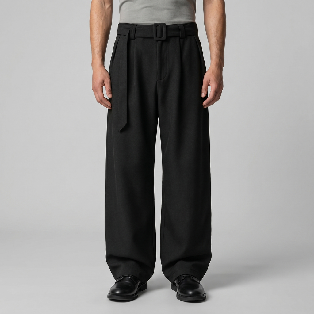 Tailored Trousers Heren Wide Leg Belted Elastische Taille