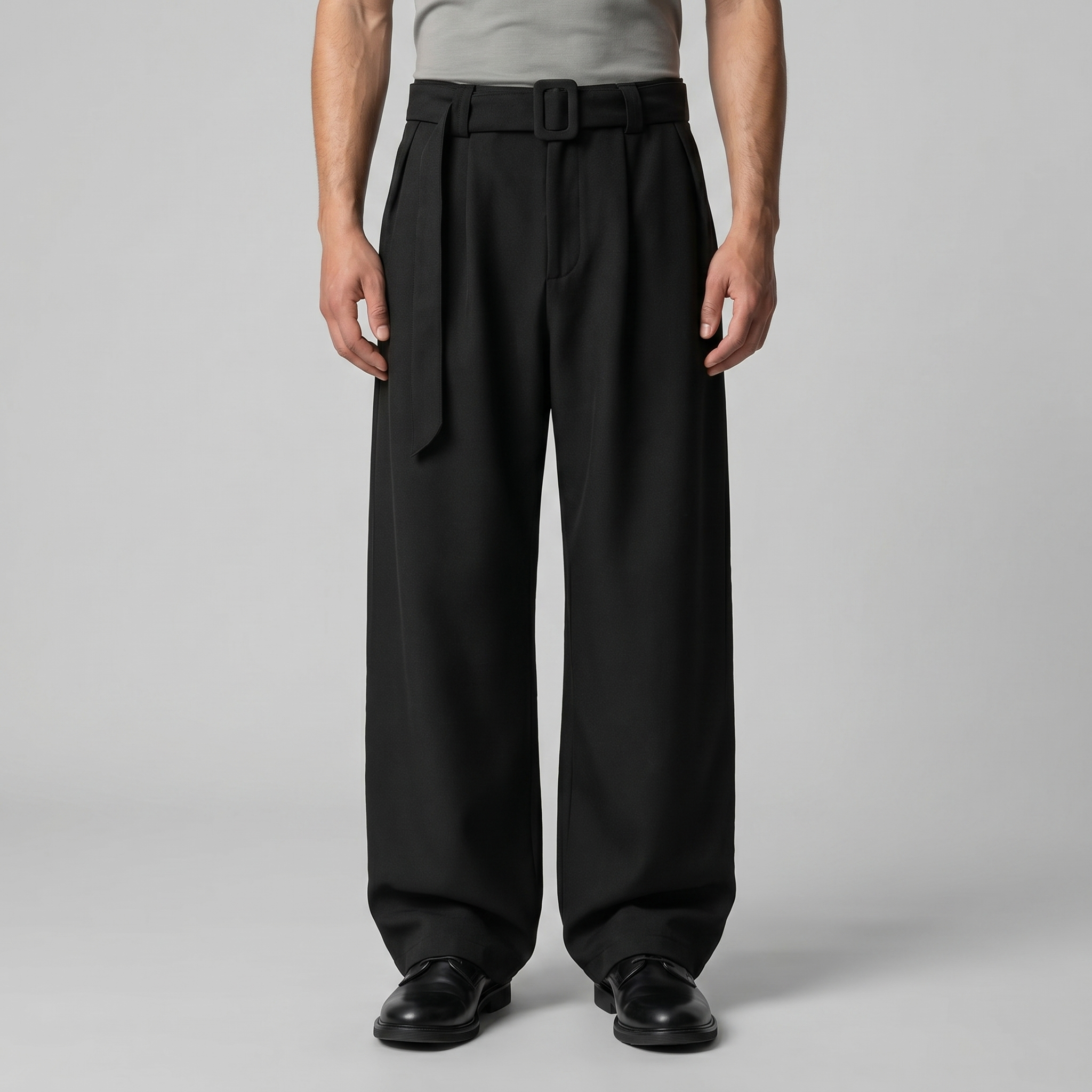 Tailored Trousers Heren Wide Leg Belted Elastische Taille