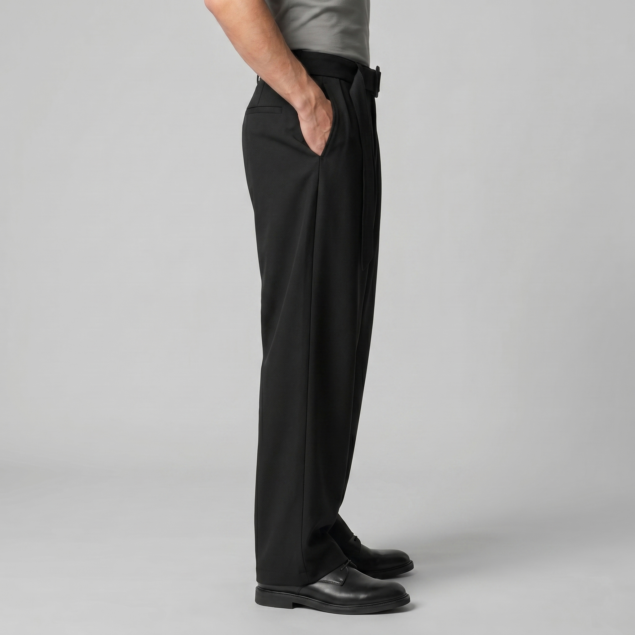 Tailored Trousers Heren Wide Leg Belted Elastische Taille