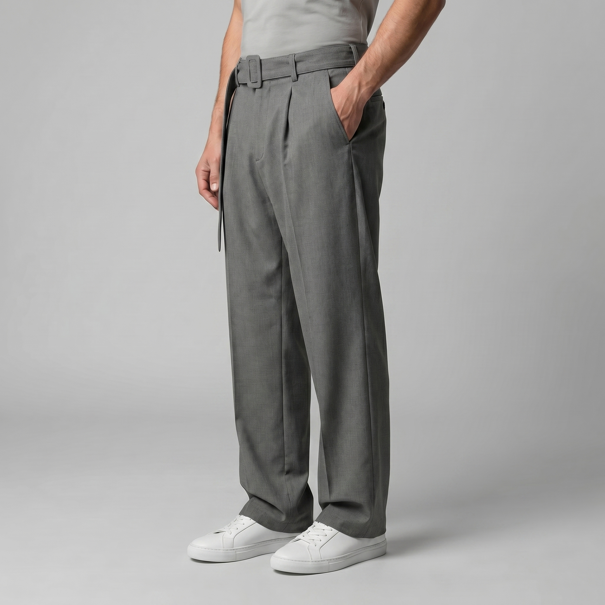 Tailored Trousers Heren Wide Leg Belted Elastische Taille