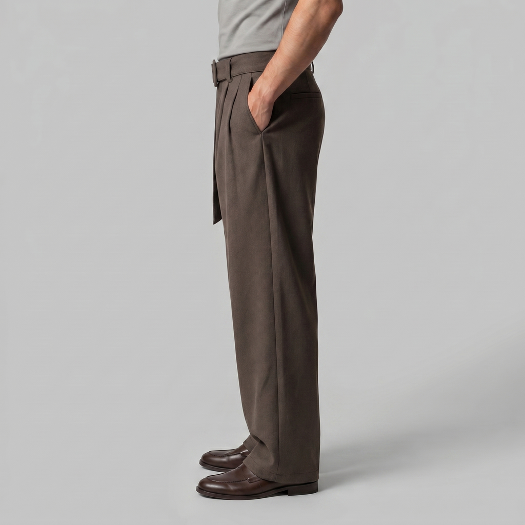Tailored Trousers Heren Wide Leg Belted Elastische Taille