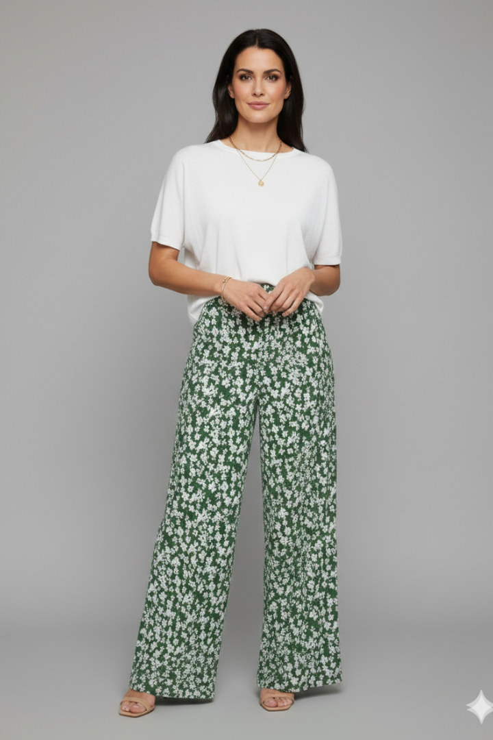 Pantalon fleuri pour femmes à jambes larges