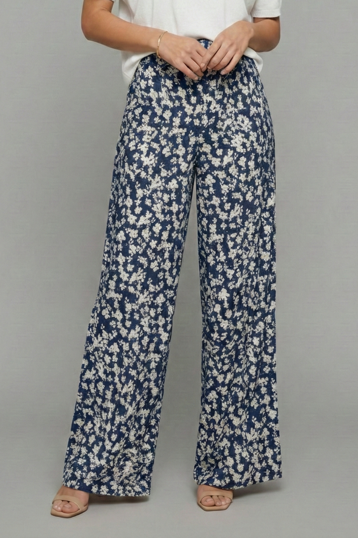 Pantalon fleuri pour femmes à jambes larges