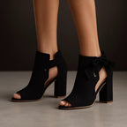Women's Peep Toe Bow Block Heel Ankle Boots