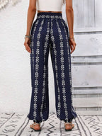 Damen bedruckte High-Waist-Hose mit Bindetail für stylischen und bequemen Alltag
