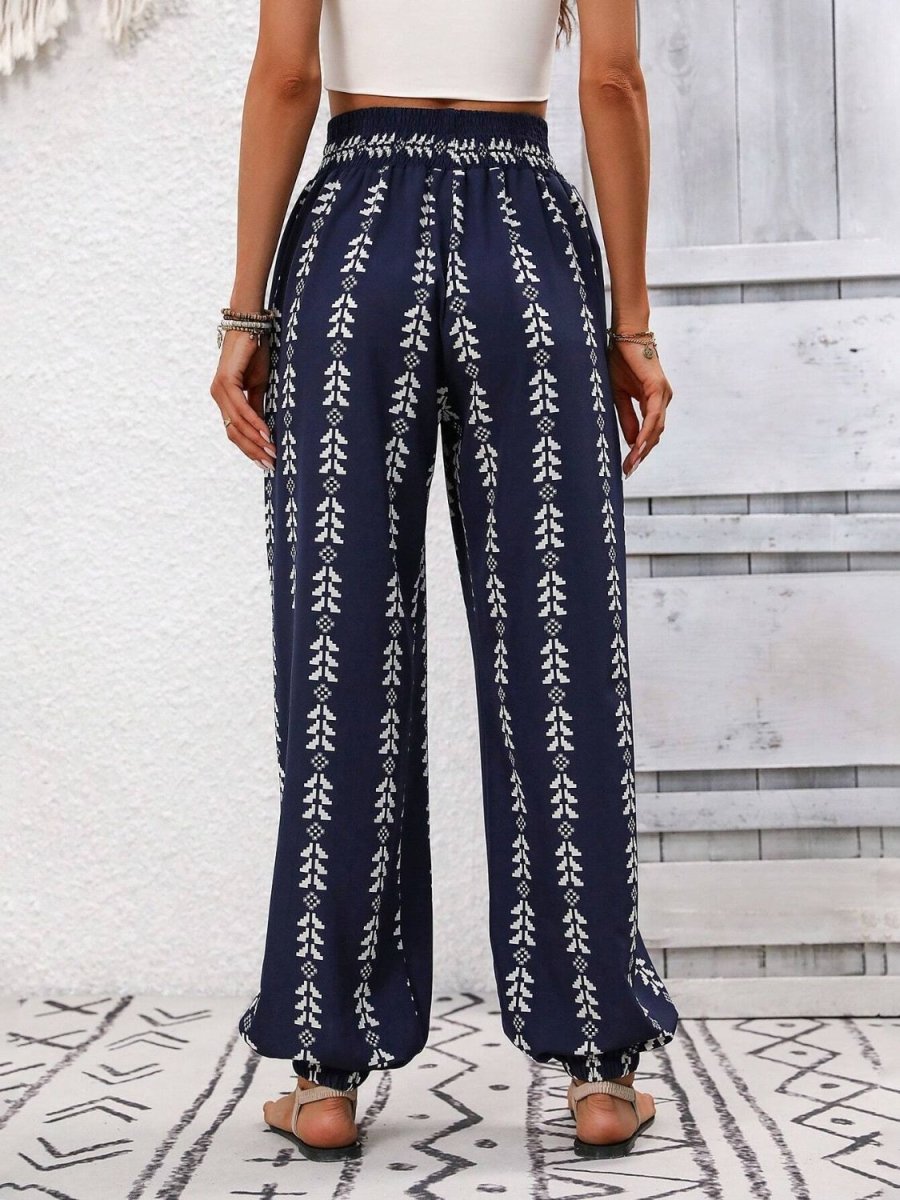 Damen bedruckte High-Waist-Hose mit Bindetail für stylischen und bequemen Alltag