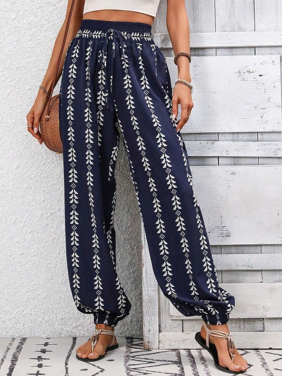 Damen bedruckte High-Waist-Hose mit Bindetail für stylischen und bequemen Alltag