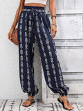 Damen bedruckte High-Waist-Hose mit Bindetail für stylischen und bequemen Alltag