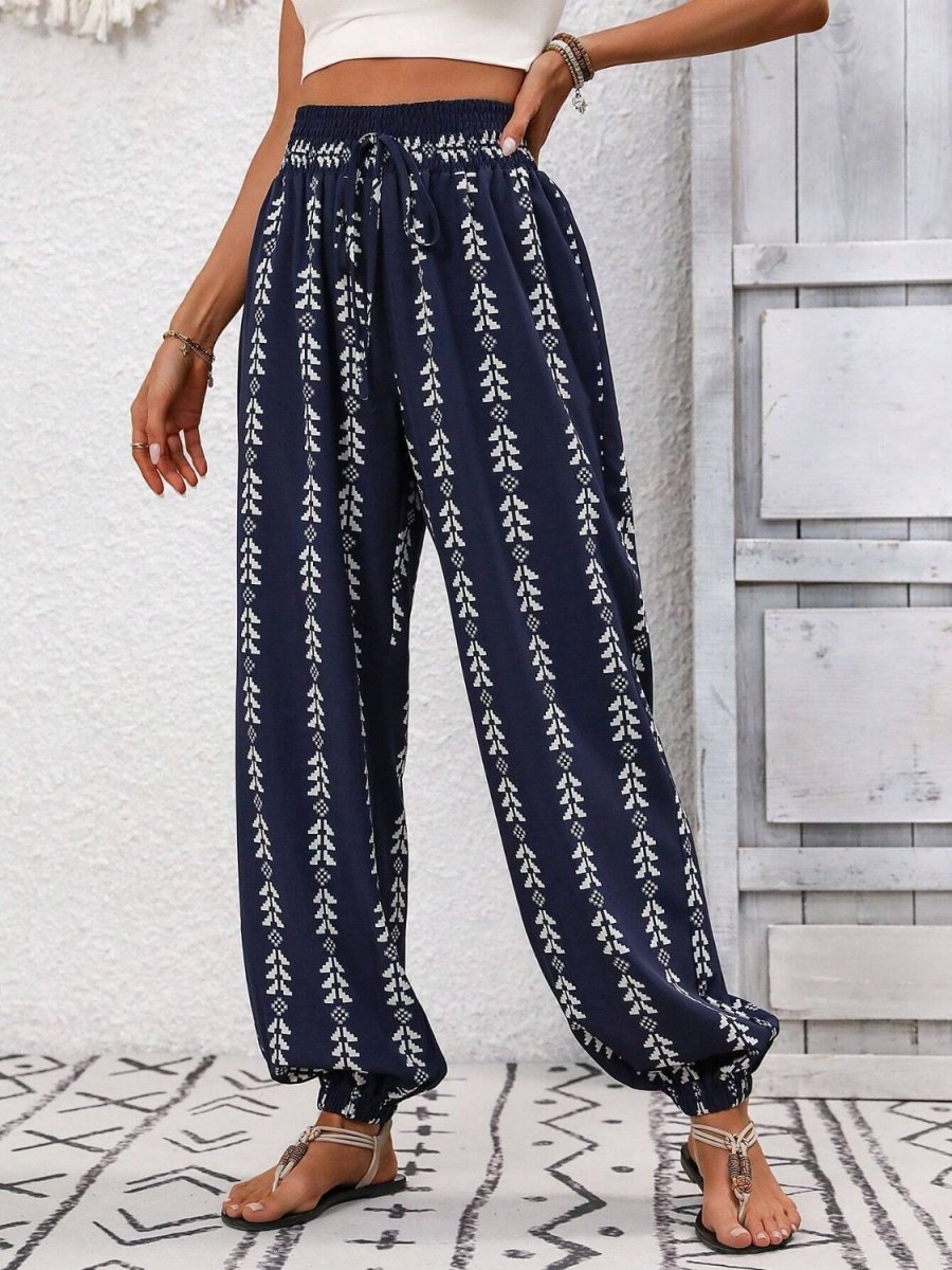 Damen bedruckte High-Waist-Hose mit Bindetail für stylischen und bequemen Alltag