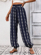Damen bedruckte High-Waist-Hose mit Bindetail für stylischen und bequemen Alltag