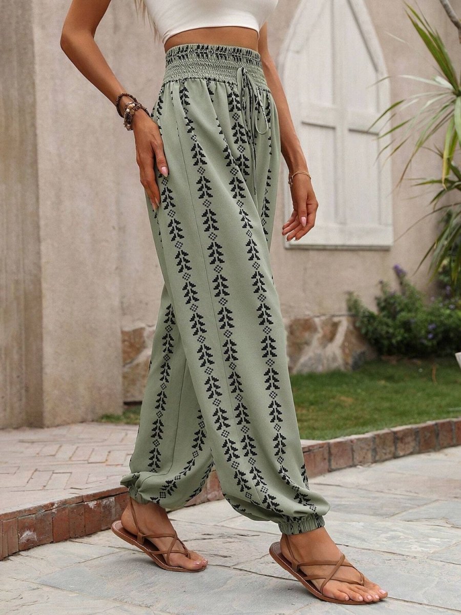Damen bedruckte High-Waist-Hose mit Bindetail für stylischen und bequemen Alltag