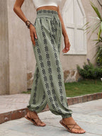 Damen bedruckte High-Waist-Hose mit Bindetail für stylischen und bequemen Alltag