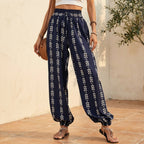 Damen bedruckte High-Waist-Hose mit Bindetail für stylischen und bequemen Alltag