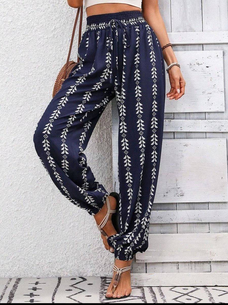 Damen bedruckte High-Waist-Hose mit Bindetail für stylischen und bequemen Alltag