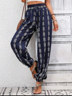 Damen bedruckte High-Waist-Hose mit Bindetail für stylischen und bequemen Alltag