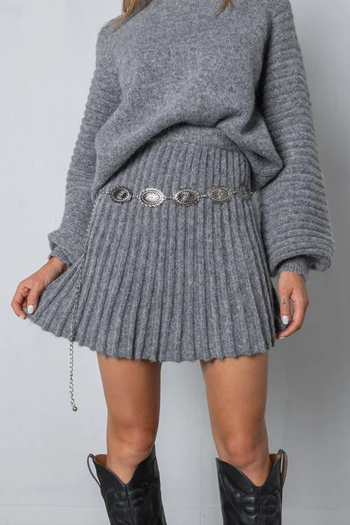 Damen-Set aus plissiertem Pullover und Rock
