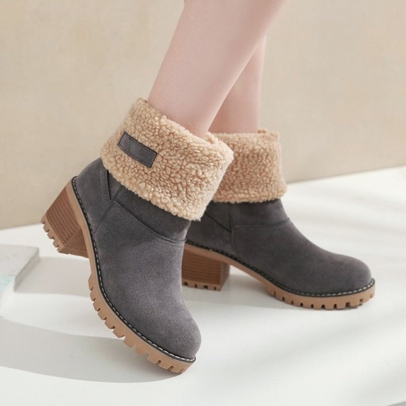 Bottines montantes pour femmes avec revers en sherpa