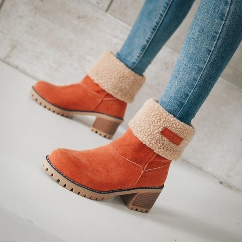 Bottines montantes pour femmes avec revers en sherpa