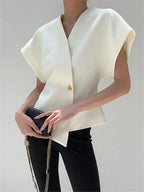 Women's Elegant V-Neck Top with Structured Sleeves for Smart Styling