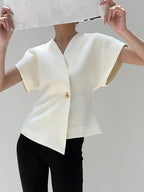 Women's Elegant V-Neck Top with Structured Sleeves for Smart Styling