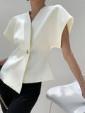 Women's Elegant V-Neck Top with Structured Sleeves for Smart Styling