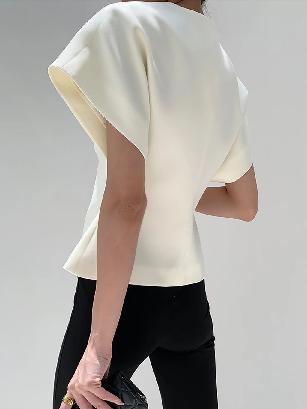 Women's Elegant V-Neck Top with Structured Sleeves for Smart Styling