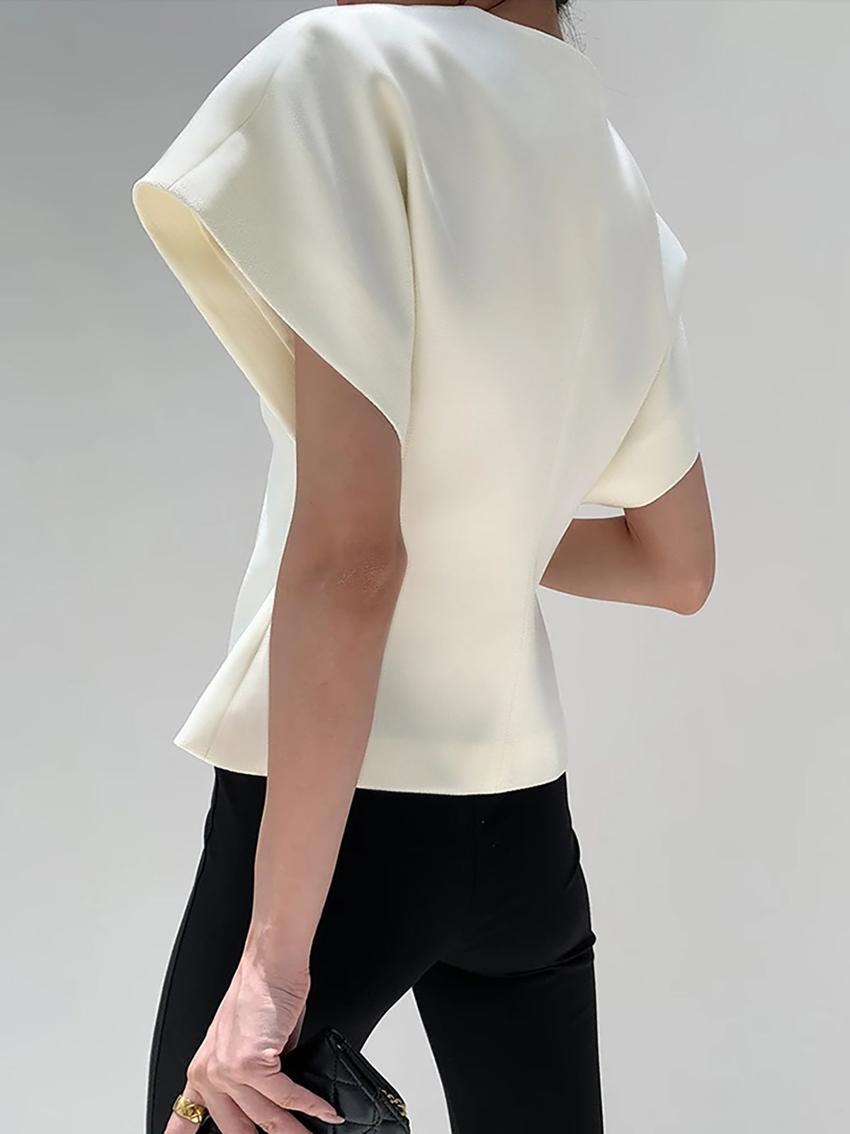 Women's Elegant V-Neck Top with Structured Sleeves for Smart Styling