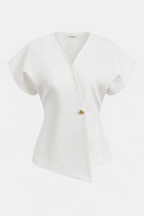 Women's Elegant V-Neck Top with Structured Sleeves for Smart Styling