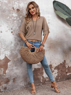 Damen V-Ausschnitt Bluse mit halblangen Ärmeln und Rüschendetail für eleganten und bequemen Alltag