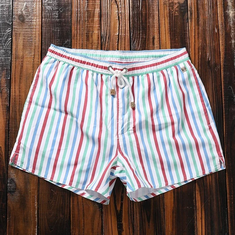 Men's Striped Swim Shorts with Drawstring Waist for Beach and Pool